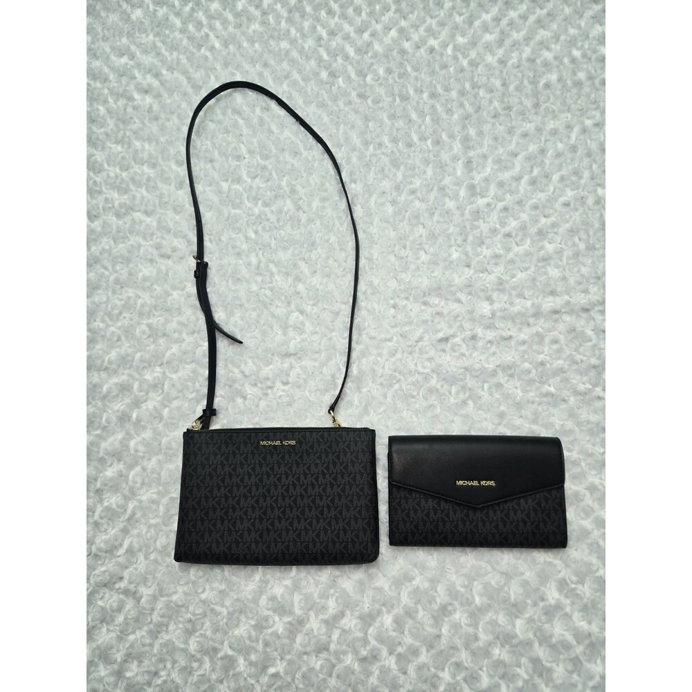 Michael Kors Black Logo Crossbody Bag Adjustable Strap Wallet Set for Women